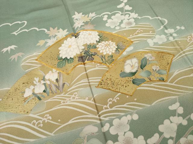 平和屋着物●訪問着　駒刺繍　地紙花文　暈し染め　金彩　正絹　逸品　AABI8215ck