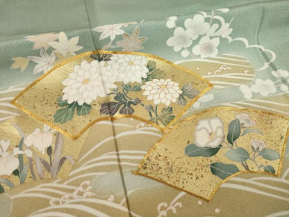 平和屋着物●訪問着　駒刺繍　地紙花文　暈し染め　金彩　正絹　逸品　AABI8215ck