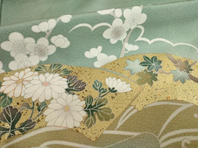 平和屋着物●訪問着　駒刺繍　地紙花文　暈し染め　金彩　正絹　逸品　AABI8215ck