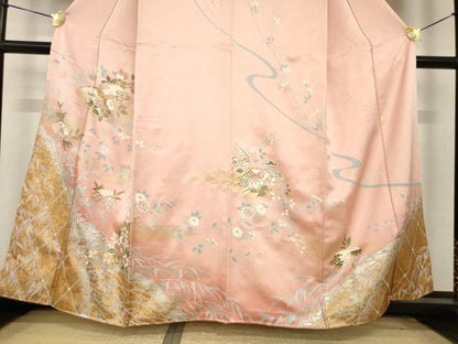 平和屋着物●訪問着　駒刺繍　地紙花籬文　暈し染め　金銀彩　正絹　逸品　AABI8216ck