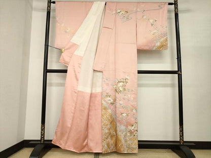 平和屋着物●訪問着　駒刺繍　地紙花籬文　暈し染め　金銀彩　正絹　逸品　AABI8216ck