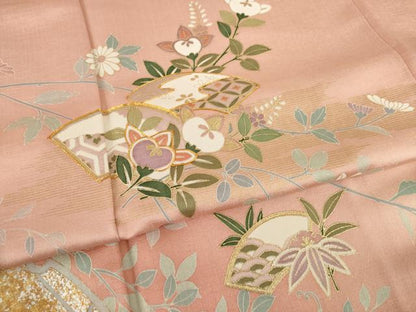 平和屋着物●訪問着　駒刺繍　地紙花籬文　暈し染め　金銀彩　正絹　逸品　AABI8216ck