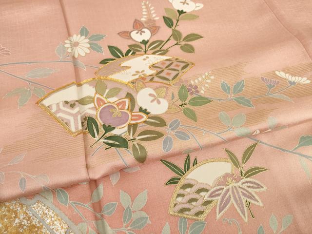 平和屋着物●訪問着　駒刺繍　地紙花籬文　暈し染め　金銀彩　正絹　逸品　AABI8216ck