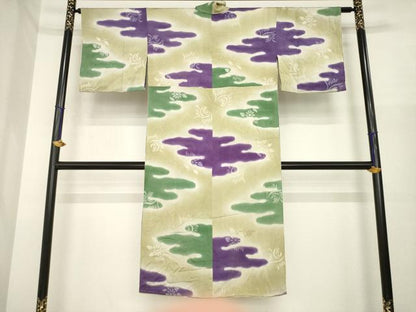 平和屋着物●アンティーク　大正ロマン　長襦袢　袷　エ霞花文　正絹　逸品　AABI8218ck