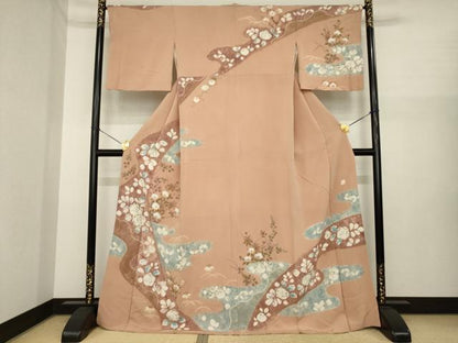 平和屋着物●訪問着　作家物　辻が花　手描き　絞り　エ霞花文　金彩　正絹　逸品　AABI8222ck