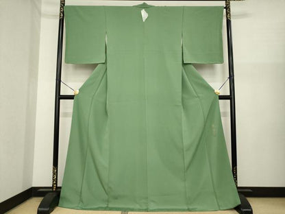 平和屋着物●上質な色無地　鬱金染　老竹色　ロング丈　正絹　逸品　未使用　AABI8226ck