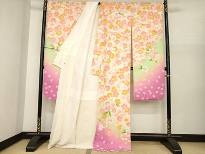 平和屋着物●豪華振袖　駒刺繍　舞桜　暈し染め　正絹　逸品　AABI8229ck