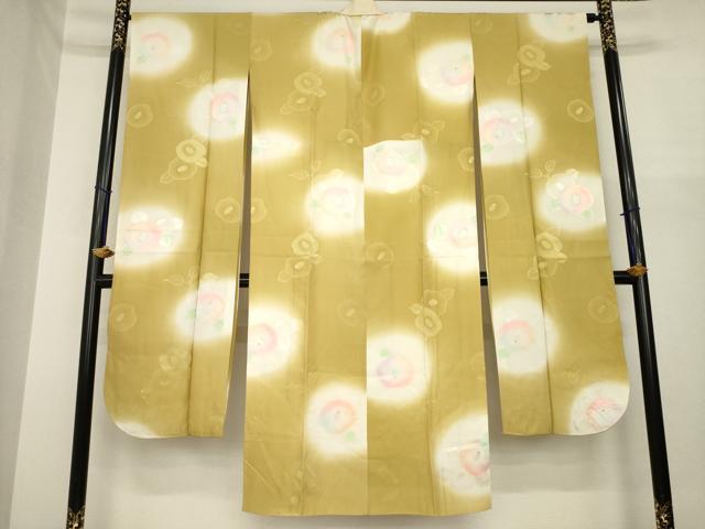 平和屋着物●振袖用長襦袢　袷　椿　暈し染め　金彩　ますいわ屋扱い　半衿刺繍　正絹　逸品　AABI8232ck