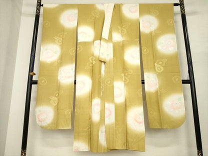 平和屋着物●振袖用長襦袢　袷　椿　暈し染め　金彩　ますいわ屋扱い　半衿刺繍　正絹　逸品　AABI8232ck