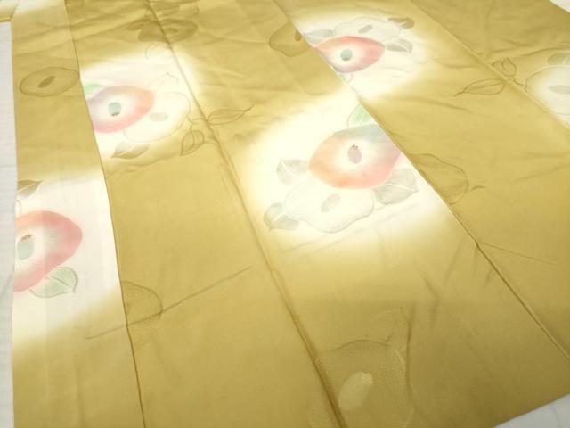 平和屋着物●振袖用長襦袢　袷　椿　暈し染め　金彩　ますいわ屋扱い　半衿刺繍　正絹　逸品　AABI8232ck