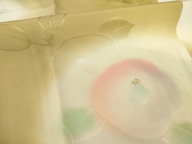 平和屋着物●振袖用長襦袢　袷　椿　暈し染め　金彩　ますいわ屋扱い　半衿刺繍　正絹　逸品　AABI8232ck