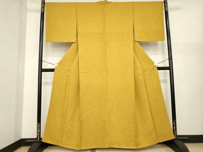 平和屋着物●上質な色無地　辻が花地紋　山吹茶色　正絹　逸品　未使用　AABI8234ck