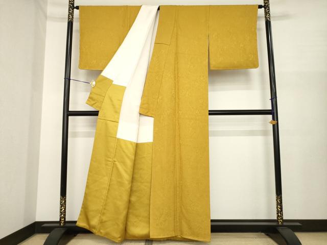 平和屋着物●上質な色無地　辻が花地紋　山吹茶色　正絹　逸品　未使用　AABI8234ck