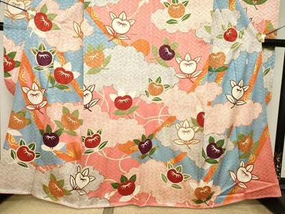 平和屋着物●十日町老舗ブランド　吉澤友禅　吾妻徳穂　振袖　駒刺繍　橘文　金彩　正絹　逸品　AABI8236ck