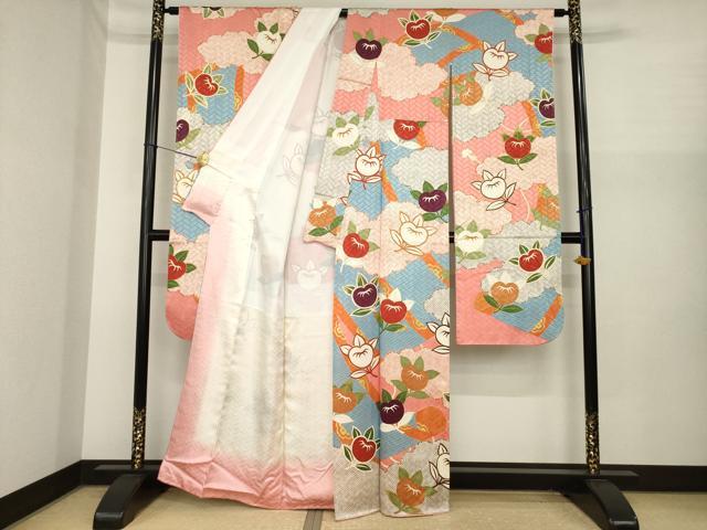 平和屋着物●十日町老舗ブランド　吉澤友禅　吾妻徳穂　振袖　駒刺繍　橘文　金彩　正絹　逸品　AABI8236ck