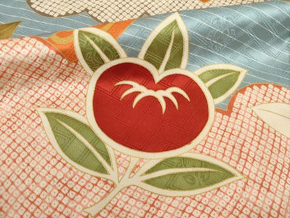 平和屋着物●十日町老舗ブランド　吉澤友禅　吾妻徳穂　振袖　駒刺繍　橘文　金彩　正絹　逸品　AABI8236ck
