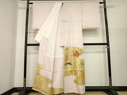 平和屋着物●豪華色留袖　刺繍　鴛鴦文　摺り剥がし　金彩　正絹　逸品　AABI8237ck