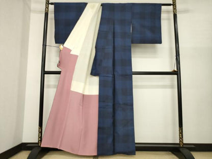 平和屋着物●本場縞大島紬　格子　正絹　逸品　AABI8238ck