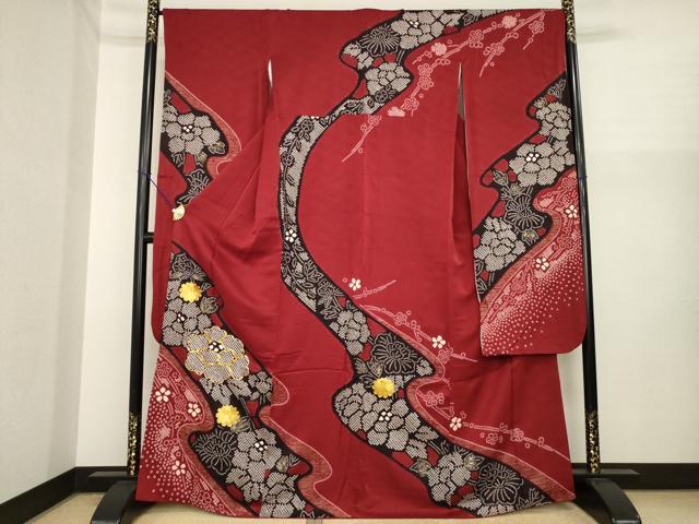 平和屋着物●豪華振袖　駒刺繍　絞り　流水花文　金彩　やまと誂製　正絹　逸品　AABI8240ck