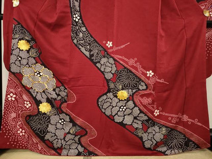平和屋着物●豪華振袖　駒刺繍　絞り　流水花文　金彩　やまと誂製　正絹　逸品　AABI8240ck