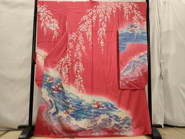 平和屋着物■豪華振袖　駒刺繍　鴛鴦花文　暈し染め　金銀彩　正絹　逸品　AABI8241st