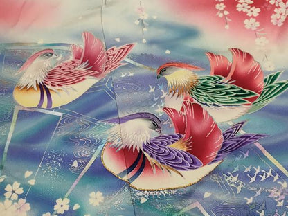 平和屋着物■豪華振袖　駒刺繍　鴛鴦花文　暈し染め　金銀彩　正絹　逸品　AABI8241st