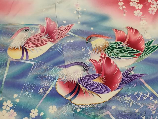平和屋着物■豪華振袖　駒刺繍　鴛鴦花文　暈し染め　金銀彩　正絹　逸品　AABI8241st