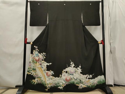 平和屋着物■豪華黒留袖　刺繍　花鳥文　金銀糸　金銀彩　正絹　逸品　AABI8260st