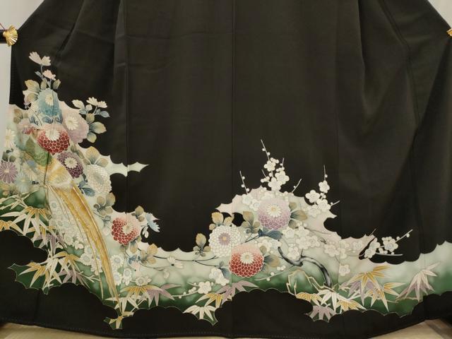 平和屋着物■豪華黒留袖　刺繍　花鳥文　金銀糸　金銀彩　正絹　逸品　AABI8260st