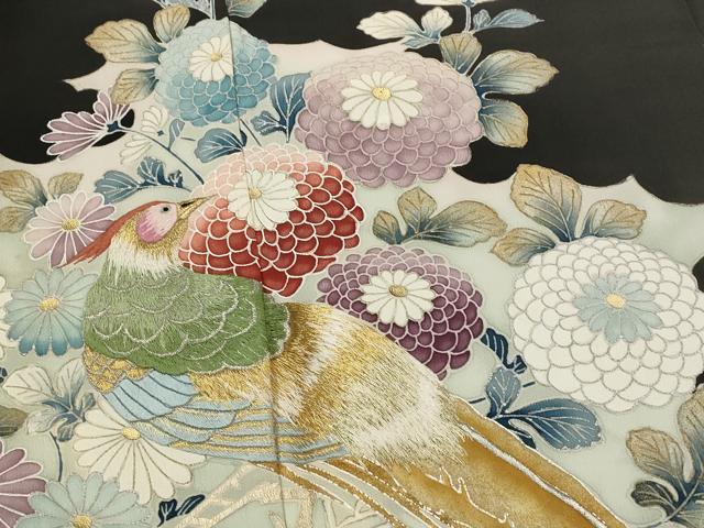 平和屋着物■豪華黒留袖　刺繍　花鳥文　金銀糸　金銀彩　正絹　逸品　AABI8260st