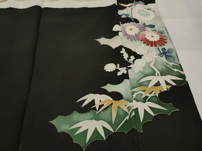平和屋着物■豪華黒留袖　刺繍　花鳥文　金銀糸　金銀彩　正絹　逸品　AABI8260st