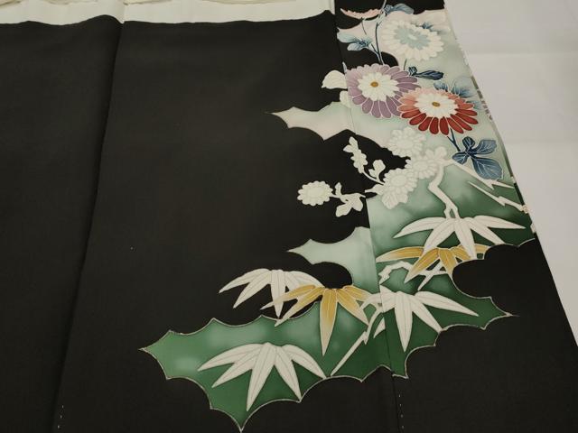平和屋着物■豪華黒留袖　刺繍　花鳥文　金銀糸　金銀彩　正絹　逸品　AABI8260st
