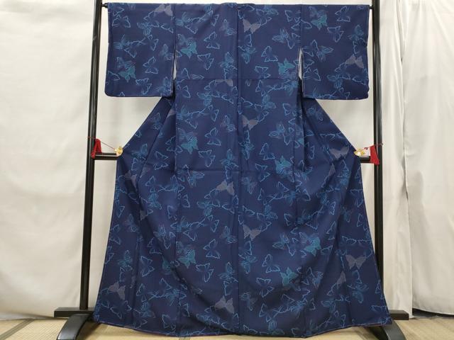 平和屋着物■小紋　舞蝶文　洗える着物　未使用　AABI8262st