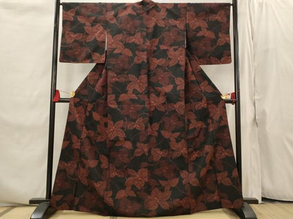 平和屋着物■上質な紬　枝花文　黒地　正絹　逸品　AABI8272st