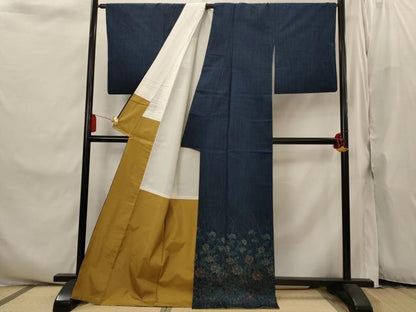 平和屋着物■訪問着　紬地　草花文　正絹　逸品　AABI8273st