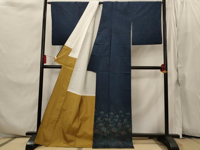 平和屋着物■訪問着　紬地　草花文　正絹　逸品　AABI8273st