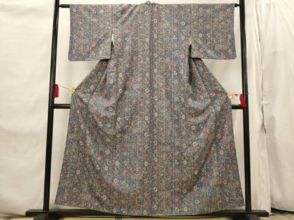 平和屋着物■上質な小紋　更紗花文　正絹　逸品　AABI8280st