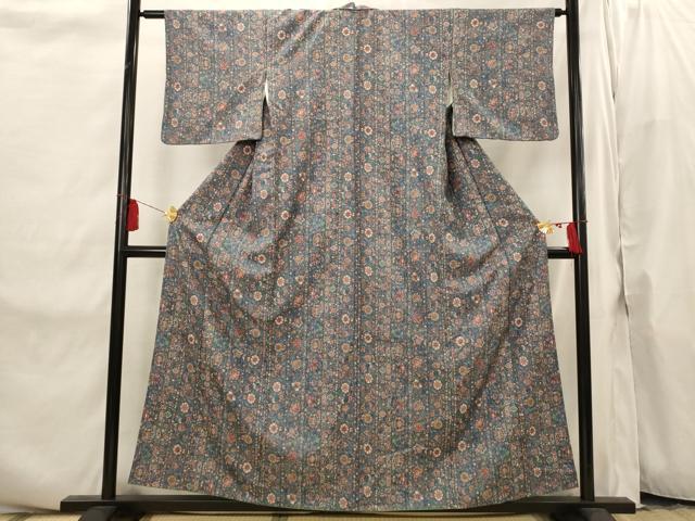 平和屋着物■上質な小紋　更紗花文　正絹　逸品　AABI8280st