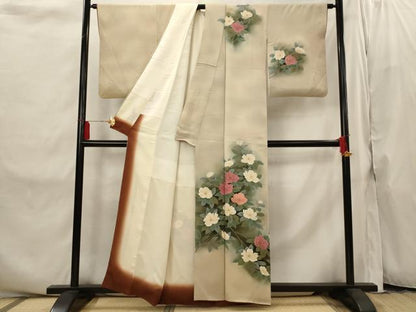 平和屋着物■訪問着　手描き　草花文　暈し染め　正絹　逸品　AABI8282st