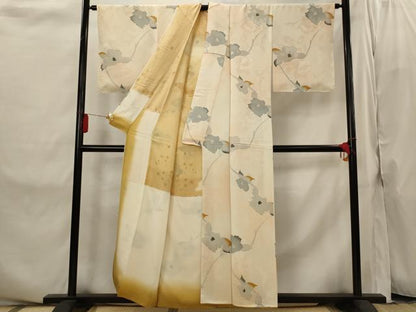 平和屋着物■上質な小紋　地紋起こし　枝花文　暈し染め　正絹　逸品　AABI8283st