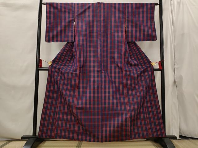 平和屋着物■本場縞大島紬　格子　正絹　逸品　AABI8289st
