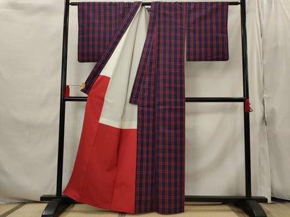 平和屋着物■本場縞大島紬　格子　正絹　逸品　AABI8289st