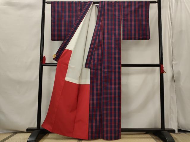 平和屋着物■本場縞大島紬　格子　正絹　逸品　AABI8289st