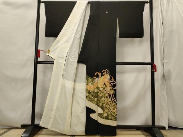 平和屋着物■豪華黒留袖　駒刺繍　鳳凰枝梅文　金銀糸　金彩　正絹　逸品　AABI8296st