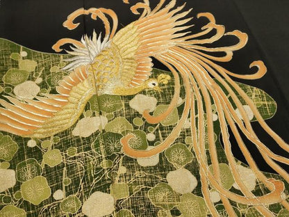 平和屋着物■豪華黒留袖　駒刺繍　鳳凰枝梅文　金銀糸　金彩　正絹　逸品　AABI8296st