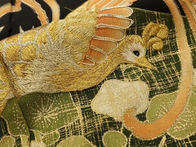 平和屋着物■豪華黒留袖　駒刺繍　鳳凰枝梅文　金銀糸　金彩　正絹　逸品　AABI8296st