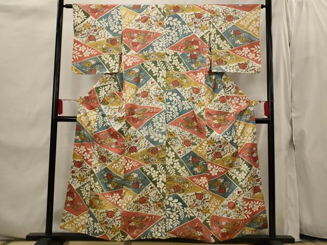 平和屋着物■上質な小紋　切り嵌め花文　金彩　正絹　逸品　AABI8297st