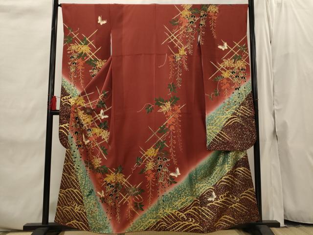 平和屋着物■豪華振袖　駒刺繍　花蝶文　暈し染め　金彩　正絹　逸品　AABI8298st