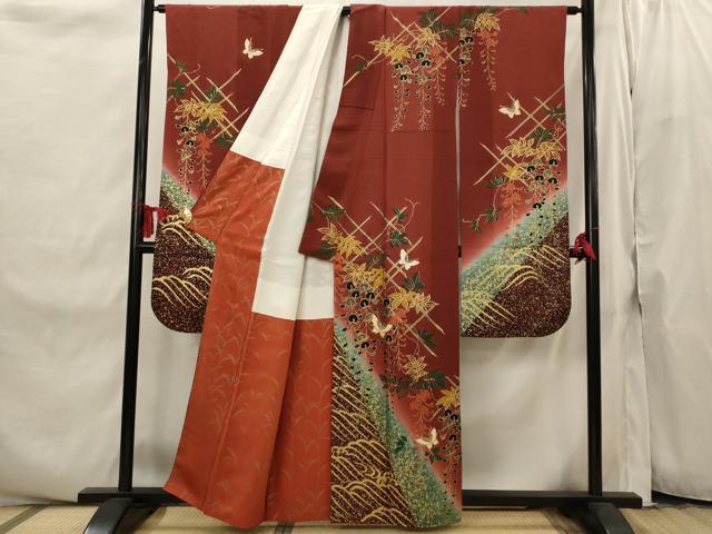 平和屋着物■豪華振袖　駒刺繍　花蝶文　暈し染め　金彩　正絹　逸品　AABI8298st