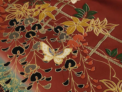 平和屋着物■豪華振袖　駒刺繍　花蝶文　暈し染め　金彩　正絹　逸品　AABI8298st